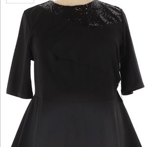 SOLD- ELOQUII short sleeved black blouse with sequin detail on shoulder.